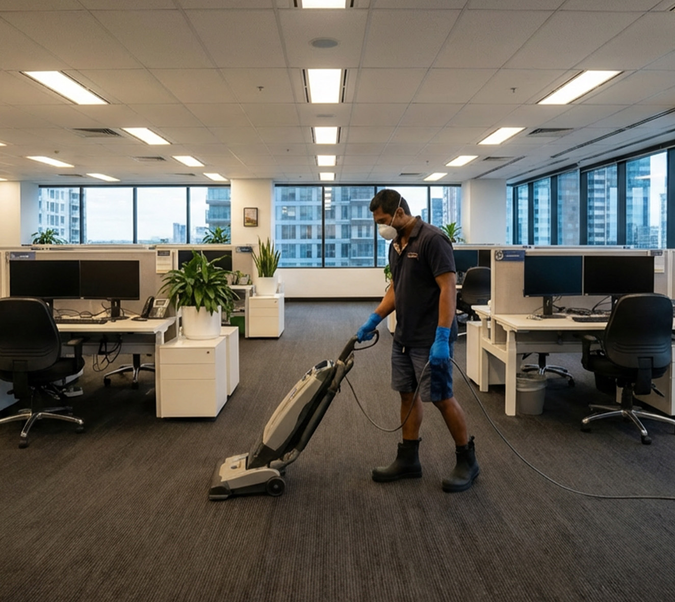 Vacuuming carpets and mopping hard floors